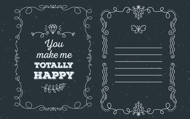 Vector template of greeting card with lace frame, wish inscripti