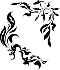 Pair of ornamental floral corners. Vector illustration for your design or tattoo.
