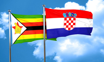 Zimbabwe flag with Croatia flag, 3D rendering