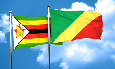 Zimbabwe flag with congo flag, 3D rendering