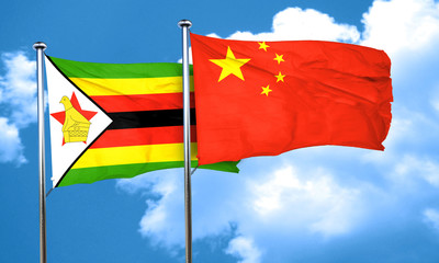 Zimbabwe flag with China flag, 3D rendering