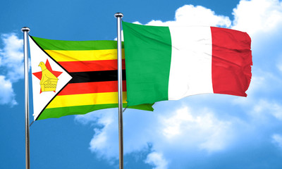 Zimbabwe flag with Italy flag, 3D rendering