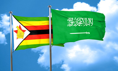 Zimbabwe flag with Saudi Arabia flag, 3D rendering