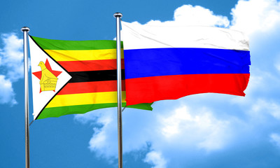 Naklejka premium Zimbabwe flag with Russia flag, 3D rendering
