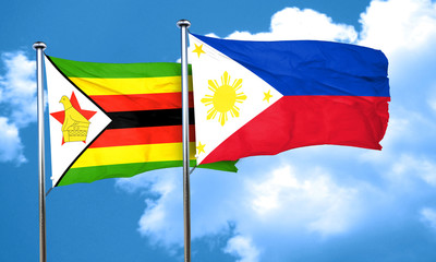 Zimbabwe flag with Philippines flag, 3D rendering
