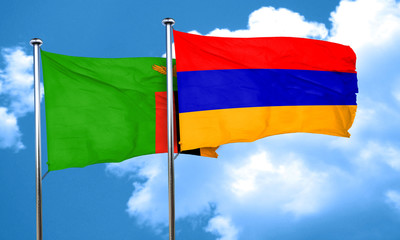 Zambia flag with Armenia flag, 3D rendering