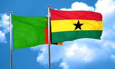 Zambia flag with Ghana flag, 3D rendering