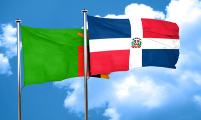 Zambia flag with Dominican Republic flag, 3D rendering
