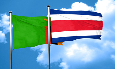 Zambia flag with Costa Rica flag, 3D rendering