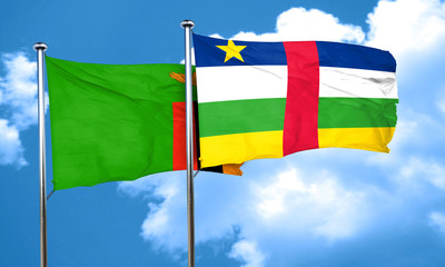 Zambia flag with Central African Republic flag, 3D rendering