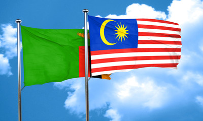 Zambia flag with Malaysia flag, 3D rendering