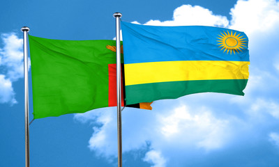 Zambia flag with rwanda flag, 3D rendering