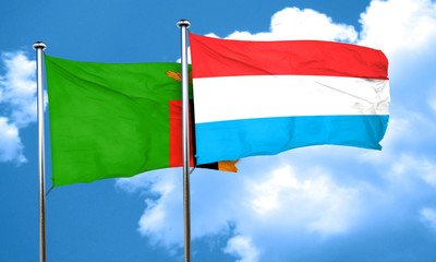Zambia flag with Luxembourg flag, 3D rendering