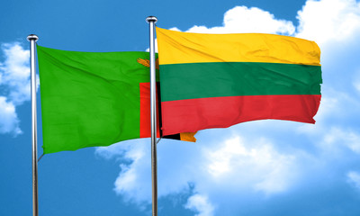 Zambia flag with Lithuania flag, 3D rendering