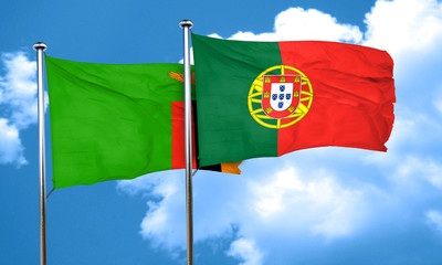 Zambia flag with Portugal flag, 3D rendering