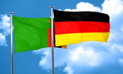Zambia flag with Germany flag, 3D rendering