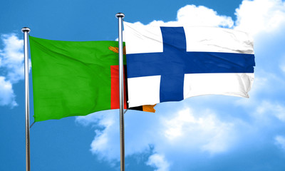 Zambia flag with Finland flag, 3D rendering