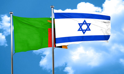 Zambia flag with Israel flag, 3D rendering