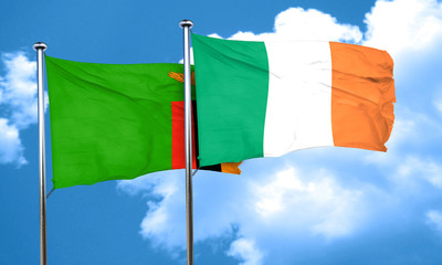 Zambia flag with Ireland flag, 3D rendering