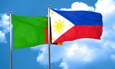 Zambia flag with Philippines flag, 3D rendering
