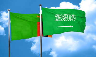Zambia flag with Saudi Arabia flag, 3D rendering