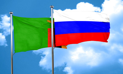 Zambia flag with Russia flag, 3D rendering