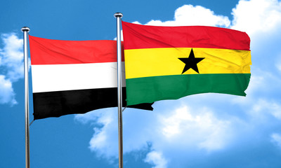 Yemen flag with Ghana flag, 3D rendering