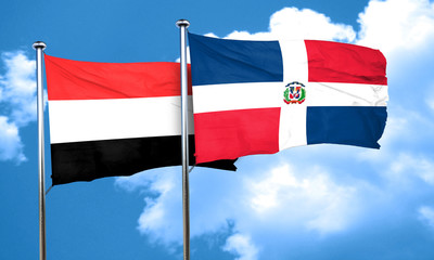 Yemen flag with Dominican Republic flag, 3D rendering