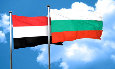 Yemen flag with Bulgaria flag, 3D rendering