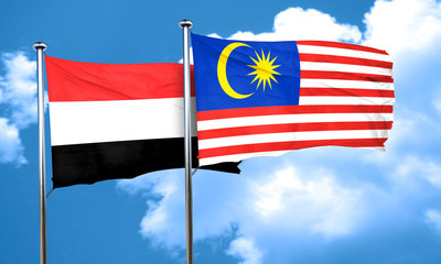 Yemen flag with Malaysia flag, 3D rendering