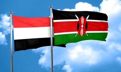 Yemen flag with Kenya flag, 3D rendering