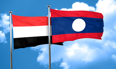 Yemen flag with Laos flag, 3D rendering