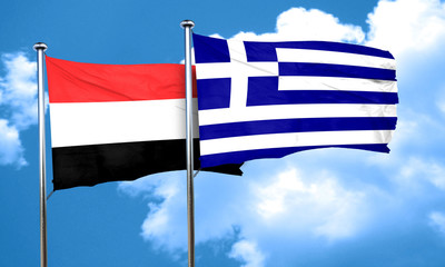 Yemen flag with Greece flag, 3D rendering