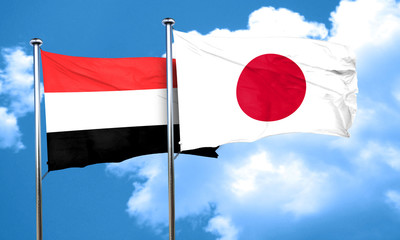 Yemen flag with Japan flag, 3D rendering