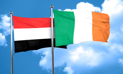 Yemen flag with Ireland flag, 3D rendering