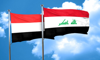 Yemen flag with Iraq flag, 3D rendering