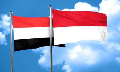 Yemen flag with Indonesia flag, 3D rendering