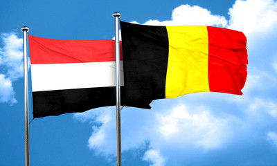 Yemen flag with Belgium flag, 3D rendering