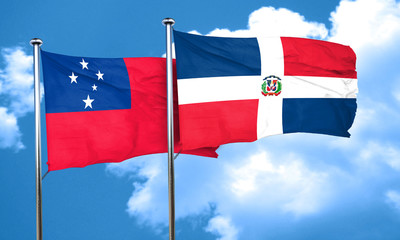 Samoa flag with Dominican Republic flag, 3D rendering