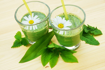 Smoothie, green, grün, Kräuter, Wildkräuter, Copy space, Bärlauch, Löwenzahn, Margarite