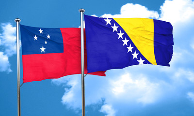Samoa flag with Bosnia and Herzegovina flag, 3D rendering