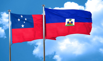 Samoa flag with Haiti flag, 3D rendering