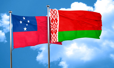 Samoa flag with Belarus flag, 3D rendering