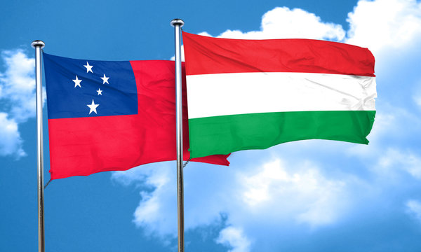 Samoa flag with Hungary flag, 3D rendering