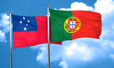 Samoa flag with Portugal flag, 3D rendering
