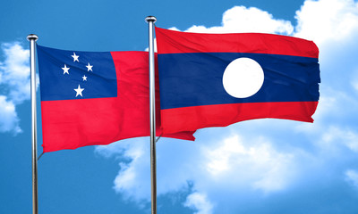 Samoa flag with Laos flag, 3D rendering