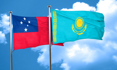Samoa flag with Kazakhstan flag, 3D rendering