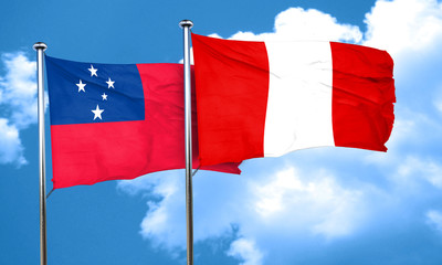 Samoa flag with Peru flag, 3D rendering