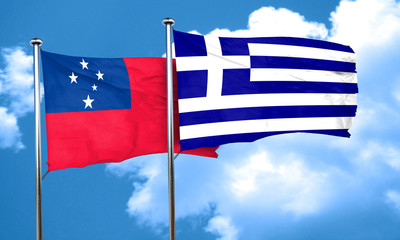 Samoa flag with Greece flag, 3D rendering