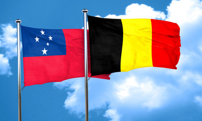 Samoa flag with Belgium flag, 3D rendering